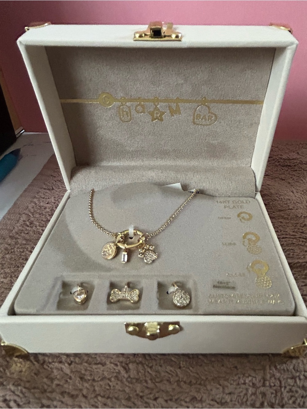 Necklace w/6 different interchangeable charms - NEW 16”+ pretty 2" drop in back - Picture 2 of 13
